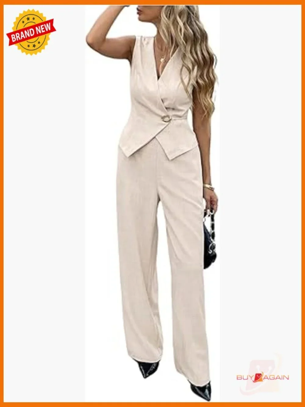 Sleeveless Wrap Blouse Wide Leg Pants Set Business Casual Outfit